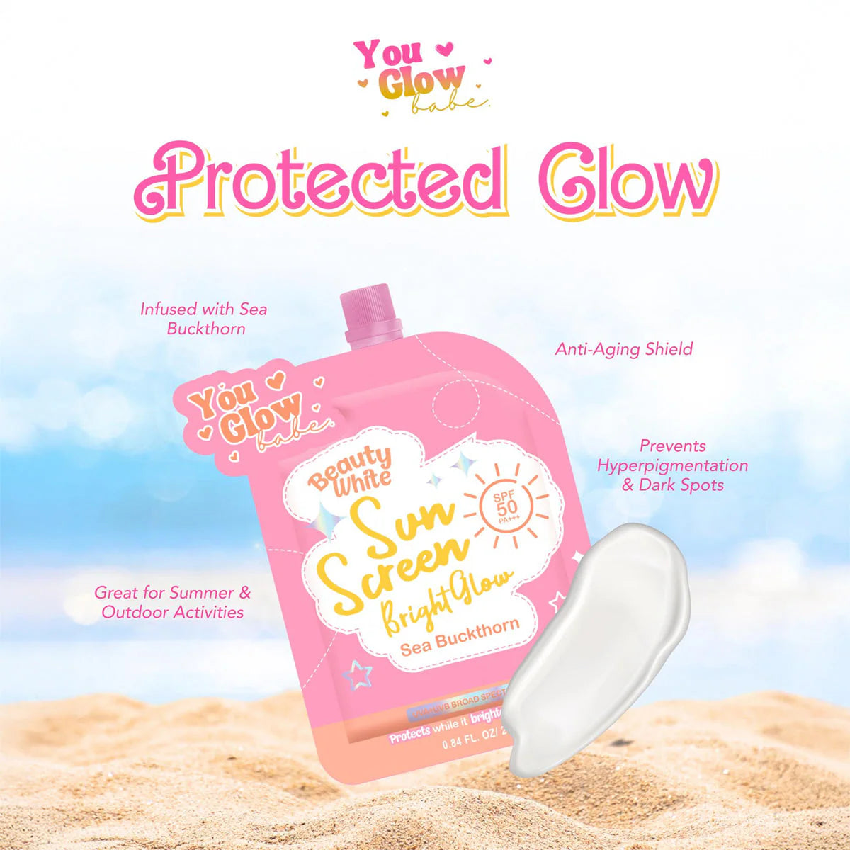 You Glow Babe Beauty White Sunscreen SPF50 PA+++ - 25g - Glow Getter Beauty