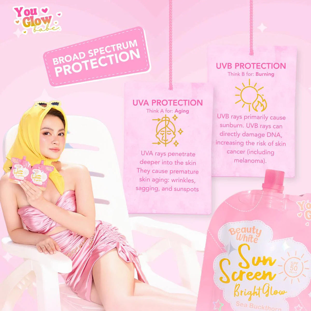 You Glow Babe Beauty White Sunscreen SPF50 PA+++ - 25g - Glow Getter Beauty