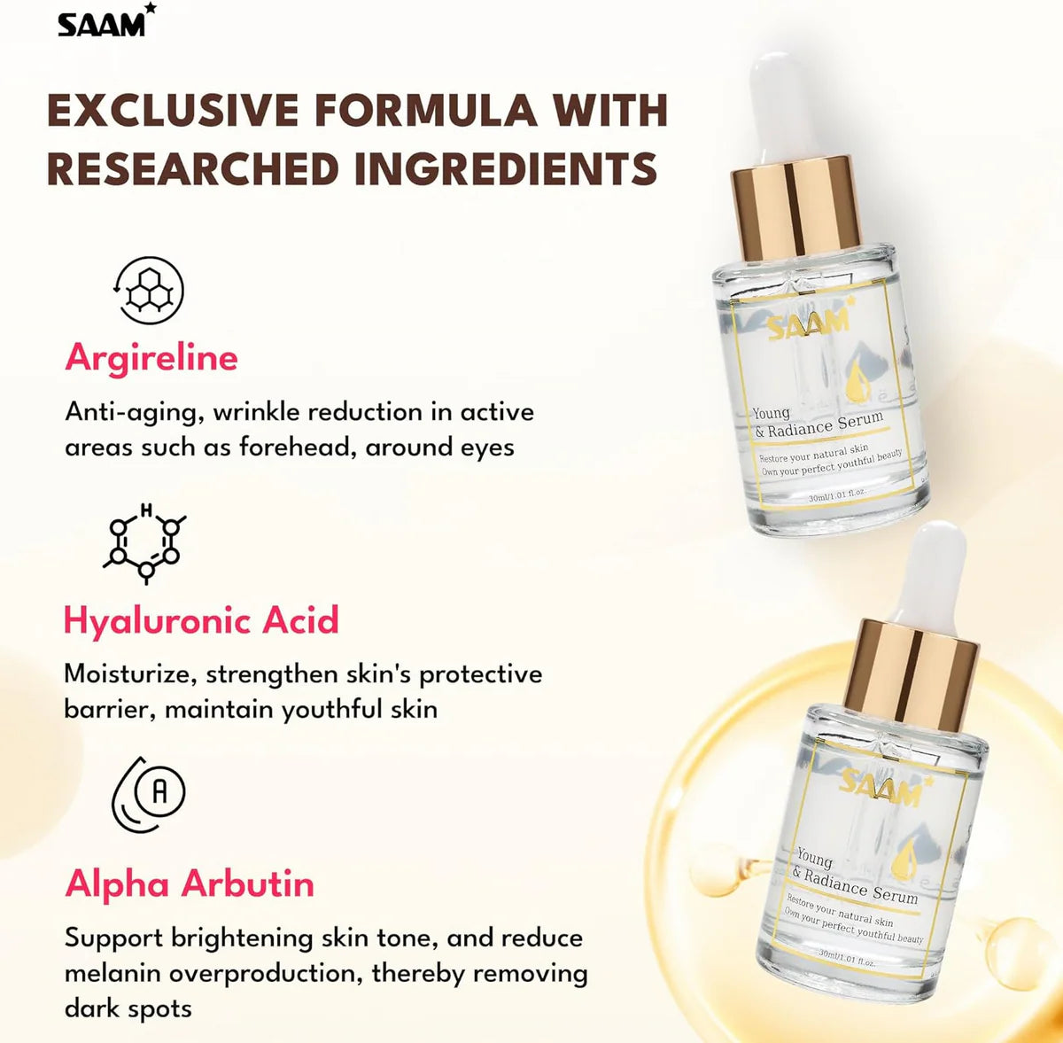 SAAM Young and Radiance Serum - 30ml - Glow Getter Beauty
