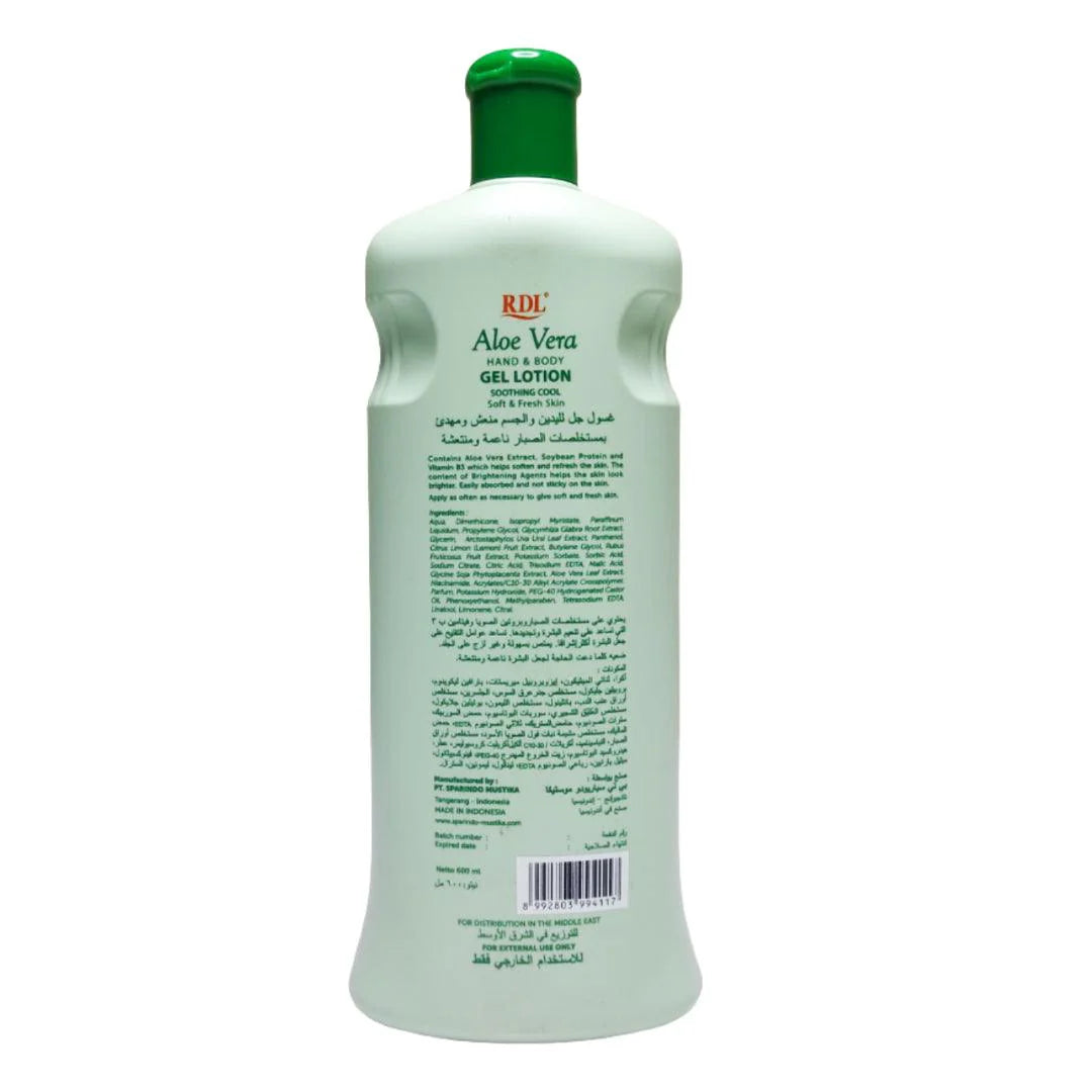 RDL Aloe Vera Extract Hand & Body Gel Lotion - 600ml - Glow Getter Beauty