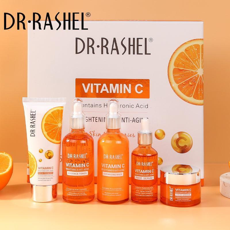 Dr.Rashel Vitamin C Brightening Anti Aging Skin Care Set Pack Of 5 In Gift Box - Glow Getter Beauty