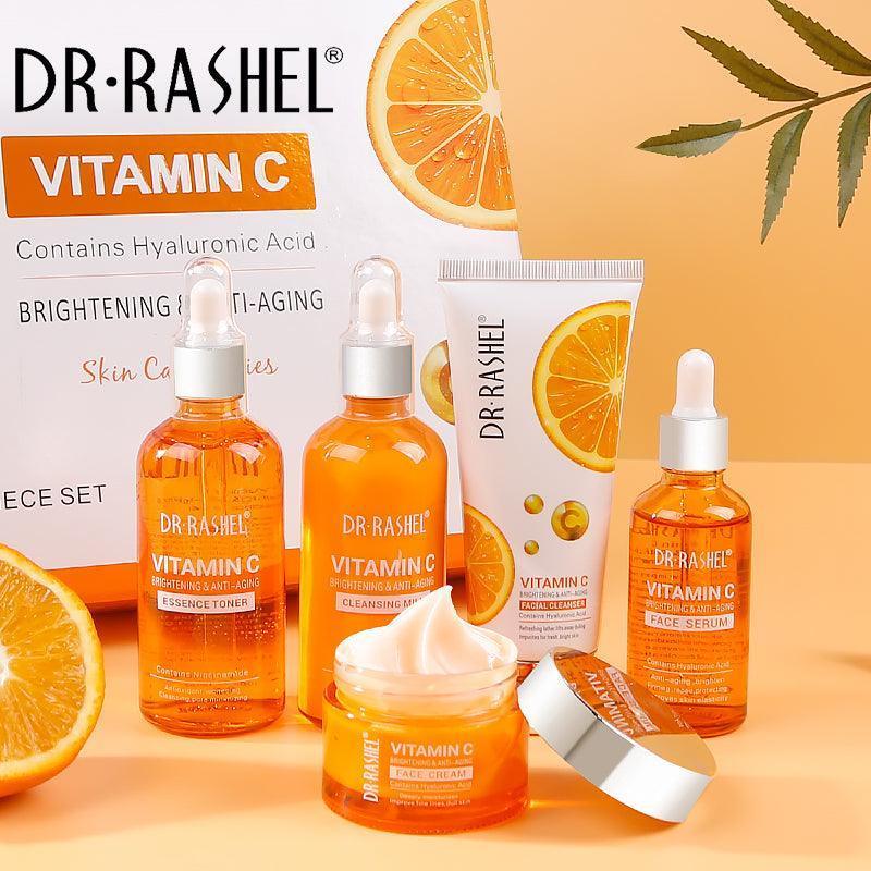Dr.Rashel Vitamin C Brightening Anti Aging Skin Care Set Pack Of 5 In Gift Box - Glow Getter Beauty