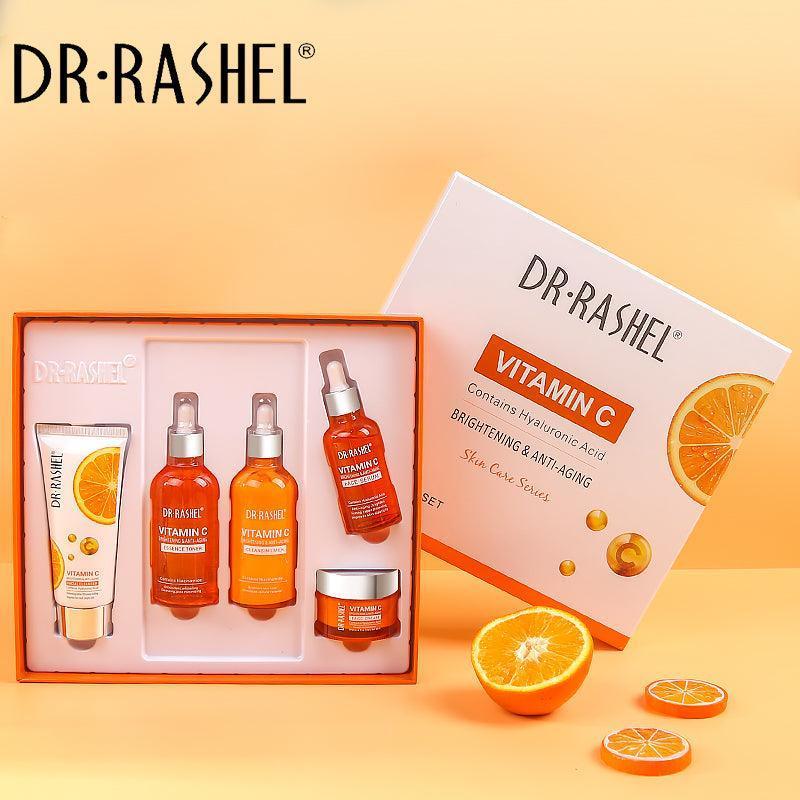 Dr.Rashel Vitamin C Brightening Anti Aging Skin Care Set Pack Of 5 In Gift Box - Glow Getter Beauty